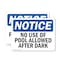 Signmission No Use Of Pool Allowed After Dark OSHA Notice Sign, Plastic, 10in W x 7in L, 2PK OS-2PACK-NS-P-710-L-15023 - alternate 1